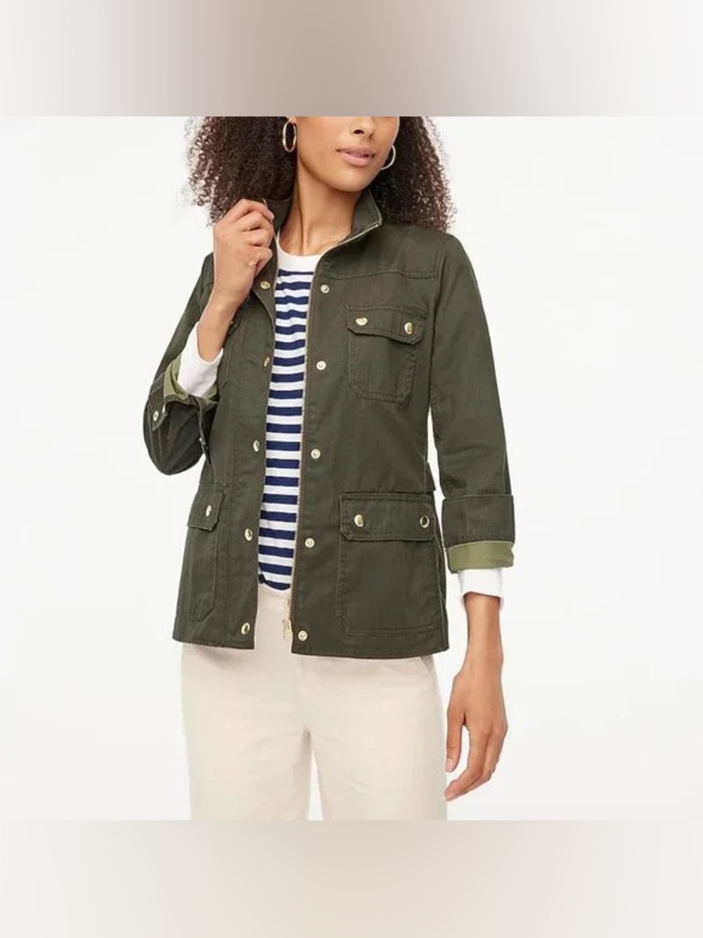 J. Crew Olive Field Jacket with Gold Accents